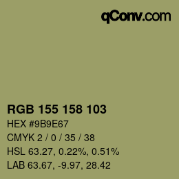 Color code: RGB 155 158 103 | qconv.com