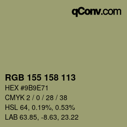 Color code: RGB 155 158 113 | qconv.com