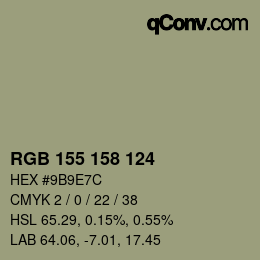 颜色代码: RGB 155 158 124 | qconv.com