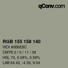 颜色代码: RGB 155 158 140 | qconv.com