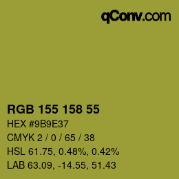 Color code: RGB 155 158 55 | qconv.com