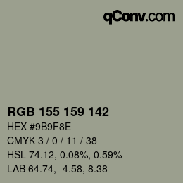 颜色代码: RGB 155 159 142 | qconv.com