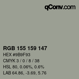颜色代码: RGB 155 159 147 | qconv.com
