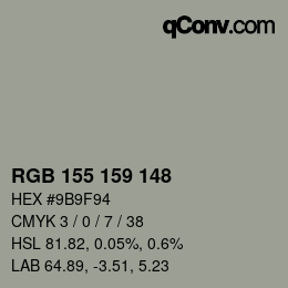 颜色代码: RGB 155 159 148 | qconv.com