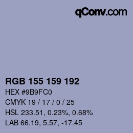 カラーコード: RGB 155 159 192 | qconv.com