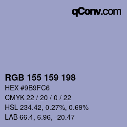 颜色代码: RGB 155 159 198 | qconv.com