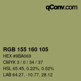 Color code: RGB 155 160 105 | qconv.com