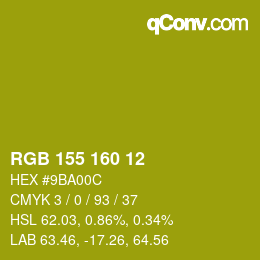 カラーコード: RGB 155 160 12 | qconv.com