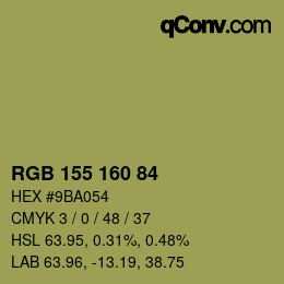 Color code: RGB 155 160 84 | qconv.com