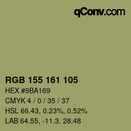 Color code: RGB 155 161 105 | qconv.com