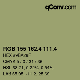 カラーコード: RGB 155 162.4 111.4 | qconv.com