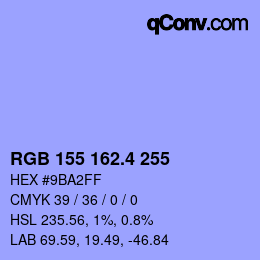 カラーコード: RGB 155 162.4 255 | qconv.com
