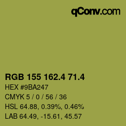 カラーコード: RGB 155 162.4 71.4 | qconv.com