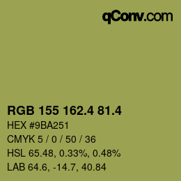 カラーコード: RGB 155 162.4 81.4 | qconv.com