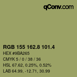 カラーコード: RGB 155 162.8 101.4 | qconv.com