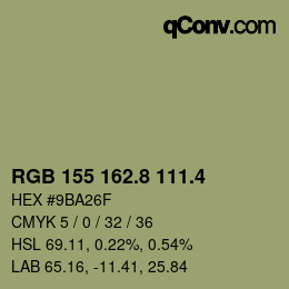カラーコード: RGB 155 162.8 111.4 | qconv.com