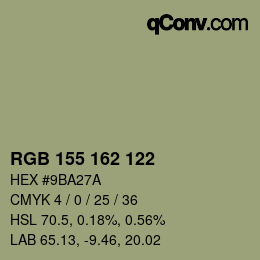 Color code: RGB 155 162 122 | qconv.com
