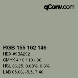Color code: RGB 155 162 146 | qconv.com