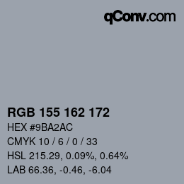 颜色代码: RGB 155 162 172 | qconv.com