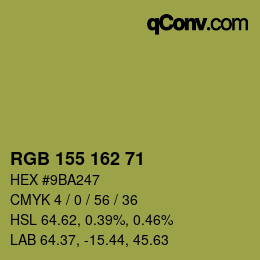 Color code: RGB 155 162 71 | qconv.com