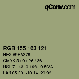 Color code: RGB 155 163 121 | qconv.com