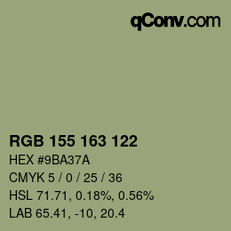 Color code: RGB 155 163 122 | qconv.com