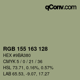 颜色代码: RGB 155 163 128 | qconv.com