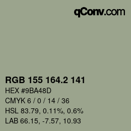 カラーコード: RGB 155 164.2 141 | qconv.com