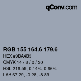 カラーコード: RGB 155 164.6 179.6 | qconv.com