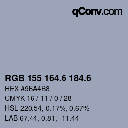 カラーコード: RGB 155 164.6 184.6 | qconv.com