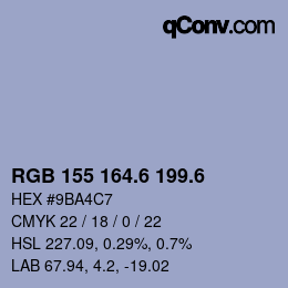 カラーコード: RGB 155 164.6 199.6 | qconv.com