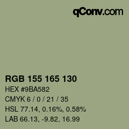 颜色代码: RGB 155 165 130 | qconv.com