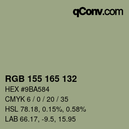 颜色代码: RGB 155 165 132 | qconv.com