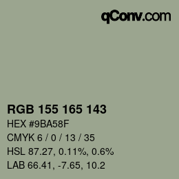 カラーコード: RGB 155 165 143 | qconv.com