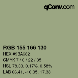 Color code: RGB 155 166 130 | qconv.com