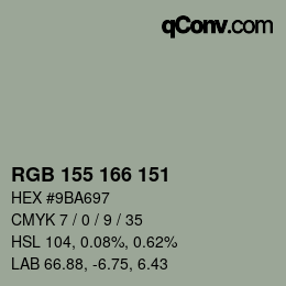 Color code: RGB 155 166 151 | qconv.com