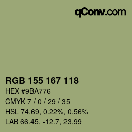 Color code: RGB 155 167 118 | qconv.com