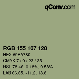 Color code: RGB 155 167 128 | qconv.com