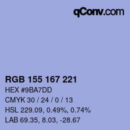 Color code: RGB 155 167 221 | qconv.com