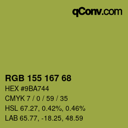 Color code: RGB 155 167 68 | qconv.com