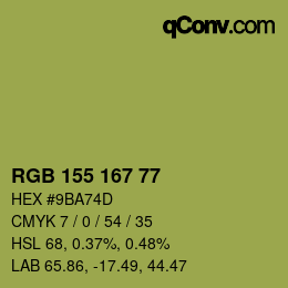 Color code: RGB 155 167 77 | qconv.com