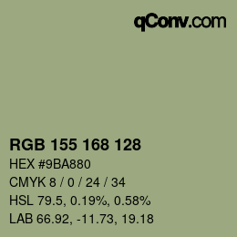 Color code: RGB 155 168 128 | qconv.com