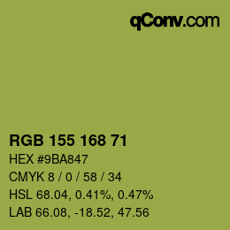 Color code: RGB 155 168 71 | qconv.com