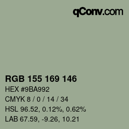 Color code: RGB 155 169 146 | qconv.com