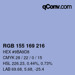 Color code: RGB 155 169 216 | qconv.com