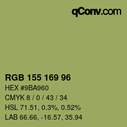 颜色代码: RGB 155 169 96 | qconv.com