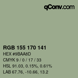 颜色代码: RGB 155 170 141 | qconv.com