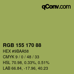 Color code: RGB 155 170 88 | qconv.com