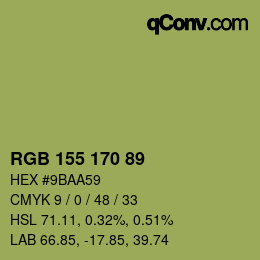 Color code: RGB 155 170 89 | qconv.com