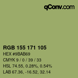 Color code: RGB 155 171 105 | qconv.com